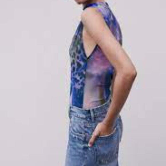 Zara - Purple printed tulle bodysuit - M - CO Turkey - Picture 4 of 11